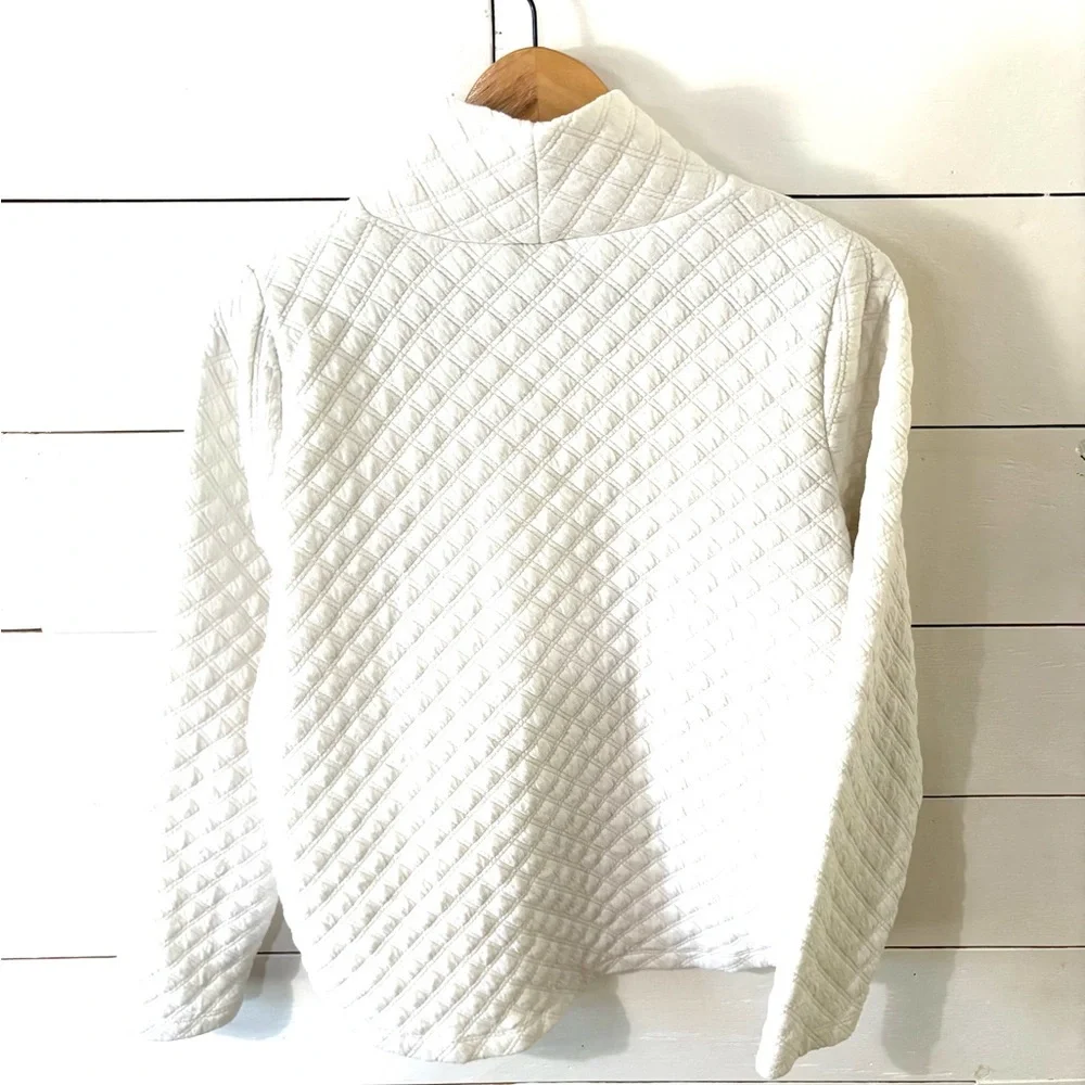J. Crew White Quilted Cowl Neck Sweater